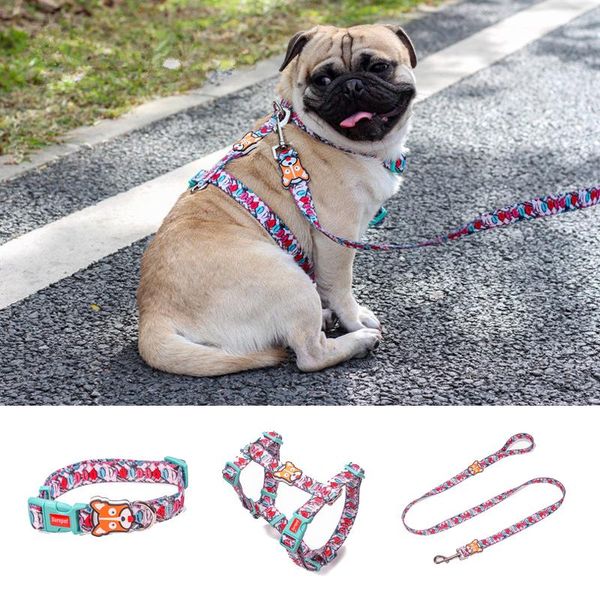 

dog collars fashion designer print non-escape nylon dog harness breakaway quick release pet harness vest walking lead adjustable
