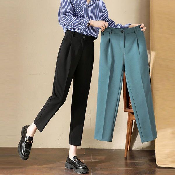

women's pants & capris women summer casual solid ankle-length 2021 high waist fashion street female elegant straight trousers clothing, Black;white