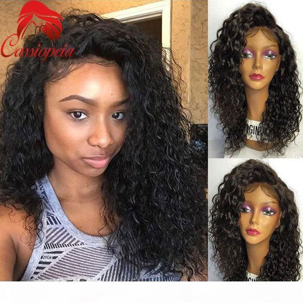 

indian loose curly full lace virgin human hair wigs with baby hair for black women front lace wig glueless ing, Black;brown