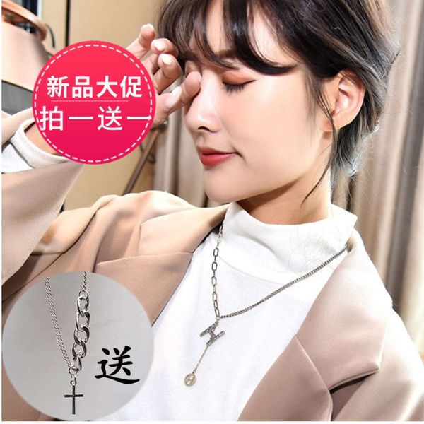 

sweater woman h short korean tassel ins small design sense, versatile temperament hip-hop clavicle chain necklace, Silver