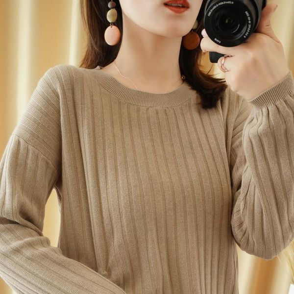 

women's sweaters autumnand winter round neck thick loose soft pullover pure cotton knitting pattern base multi-yard all-match sweater, White;black