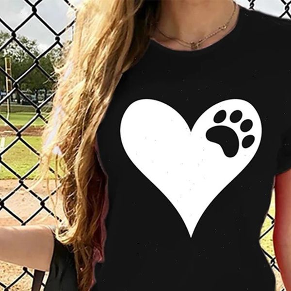 

heart bear paw print t shirts women graphic tees casual hrajuku clothes crew neck for women fashion camisetas mujer, White