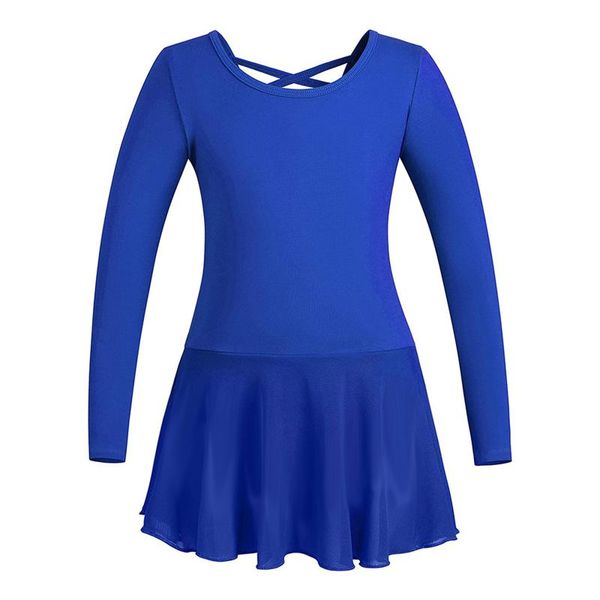 

girl's dresses girls gymnastic leotard ballet class dress kids skating long sleeves hollow cross cotton crotch figure ice, Red;yellow