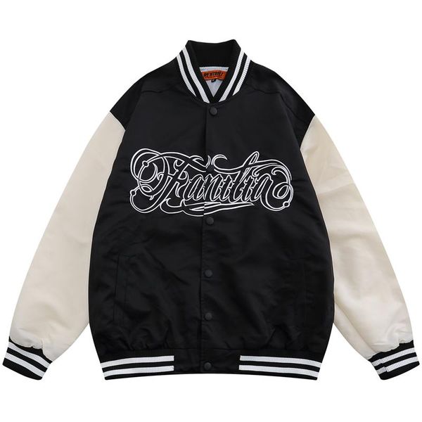 

men's jackets hip hop streetwear jacket patchwork letter embroidery baseball harajuku varsity coats retro fashion college outwear rock, Black;brown