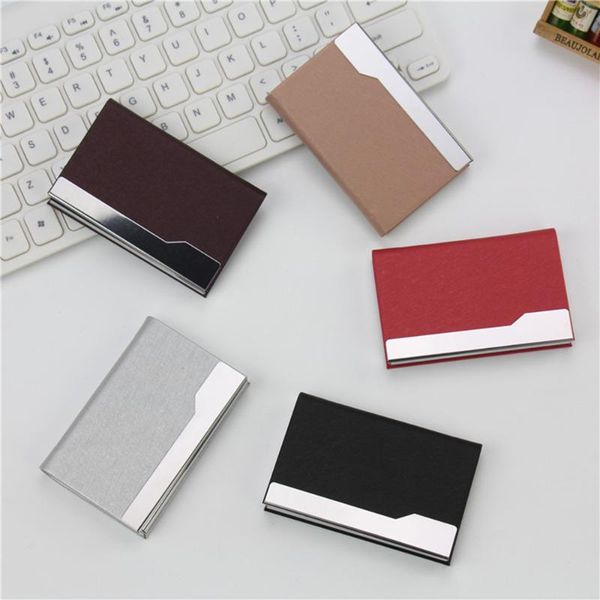 

card holders professional business holder with magnetic buckle slim stainless steel pocket name carrier case, Brown;gray