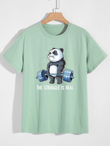 

men panda & slogan graphic tee v4pb#, White;black