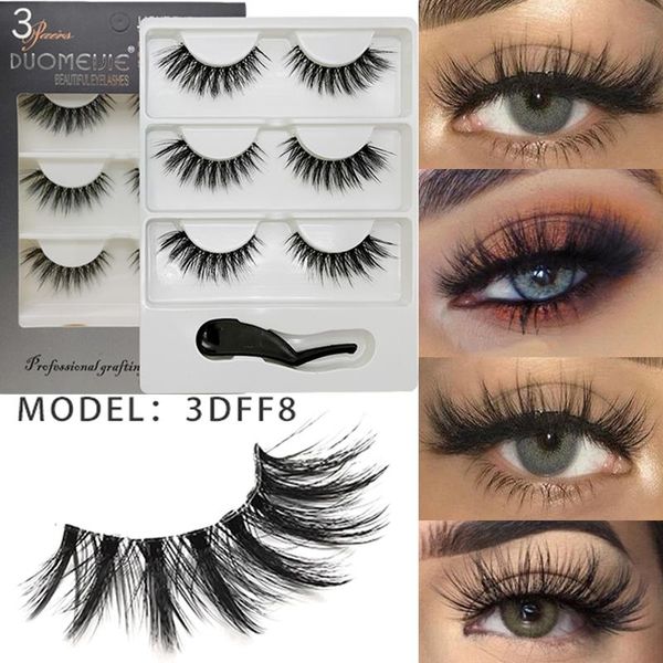 

3d imitation mink false eyelashes handmade fluffy soft wide natural long cross false eyelashes extension makeup tools 3 pairs