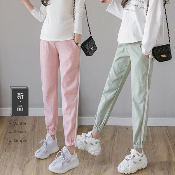 

spring summer thin maternity pants elastic waist belly pants clothes for pregnant women casual breathable pregnancy, White