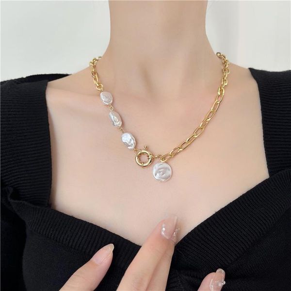 

stud baroque irregular pearl necklace for women 2021 fashion niche design clavicle chain, Golden;silver