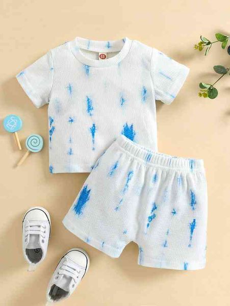 

baby waffle knit tie dye tee & shorts she, White
