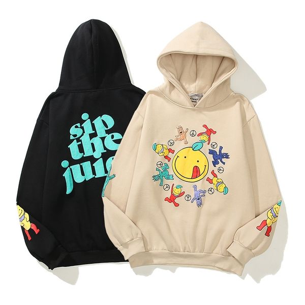 

man smiley face orange juice terry hoodie for men and women, Black