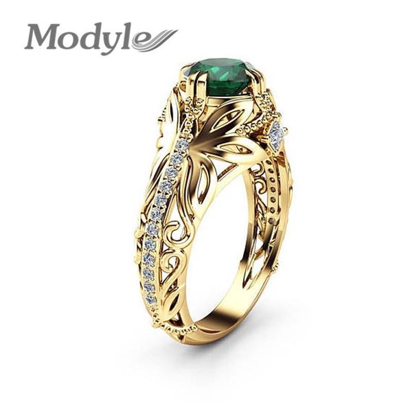 

cluster rings modyle green stone for women gold color hollow out vintage butterfly fashion jewelry drop, Golden;silver