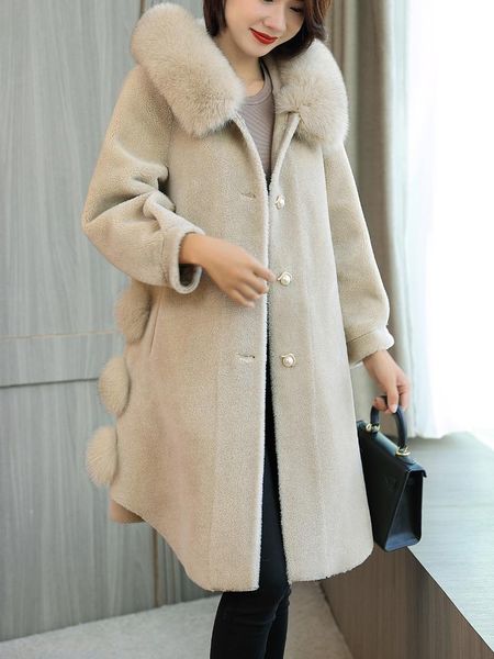 

women's fur & faux 100%wool coat collar hooded female jacket vintage jackets for women2021 sheep shearing abrigos para mujerzjt751, Black