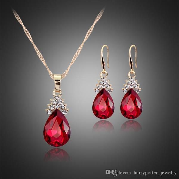 

2021 wedding jewelry sets for brides teardrop stud earrings necklace flower pear cz diamond necklaces ear ring women's day drop ship je, Silver