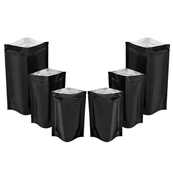 

storage bags 100pcs glossy black mylar foil stand up bag resealable reusable tear notch doypack food candy packaging pouches