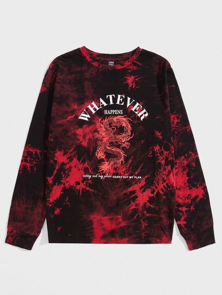 

men slogan graphic chinese dragon tie dye tee x8on#, White;black