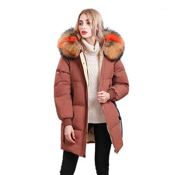 

big real natural raccoon fur 2018 winter jacket women white duck down jacket plus size parka hood female warm loose coat1, Black