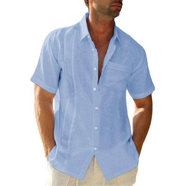 

men's casual shirts kancoold camisas de hombre short sleeved lapel cotton linen 2021 summer shirt with chest pocket blouse, White;black