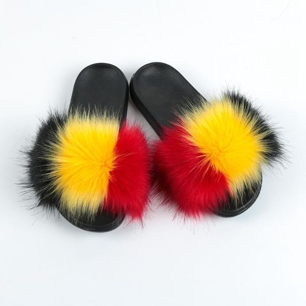 

sandals fur slippers women real slides home furry flat casual female cute fluffy house shoes woman 2021, Black