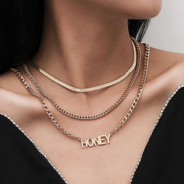 

chokers 3pcs/set punk butterfly choker necklace for women girls honey letters collar korean trendy jewelry gifts, Golden;silver