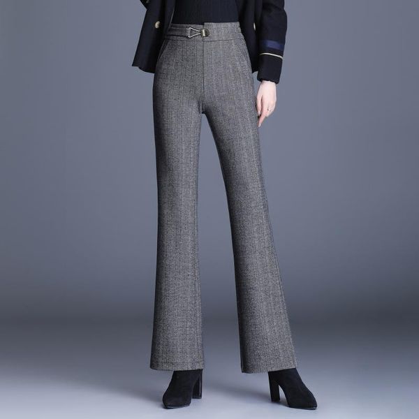 

women's pants & capris autumn winter vintage elegant high waist thick woolen office lady slim casual formal suit straight trousers mom, Black;white
