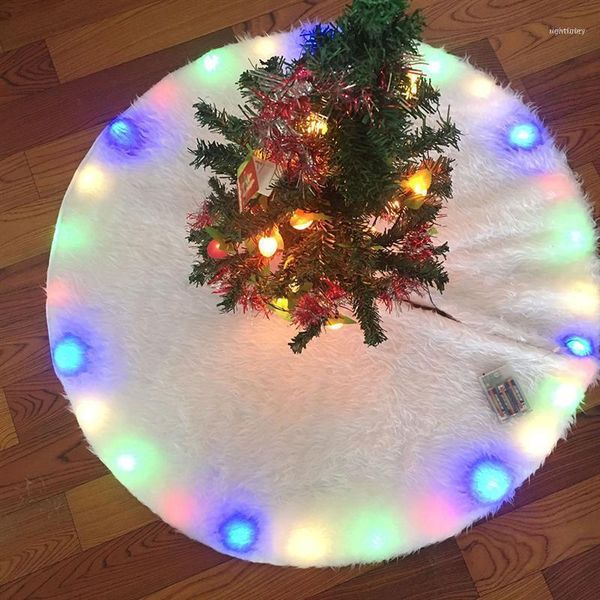 

christmas decorations led tree skirts apron long plush xmas base carpet decoration wrap mat home party (white style)1