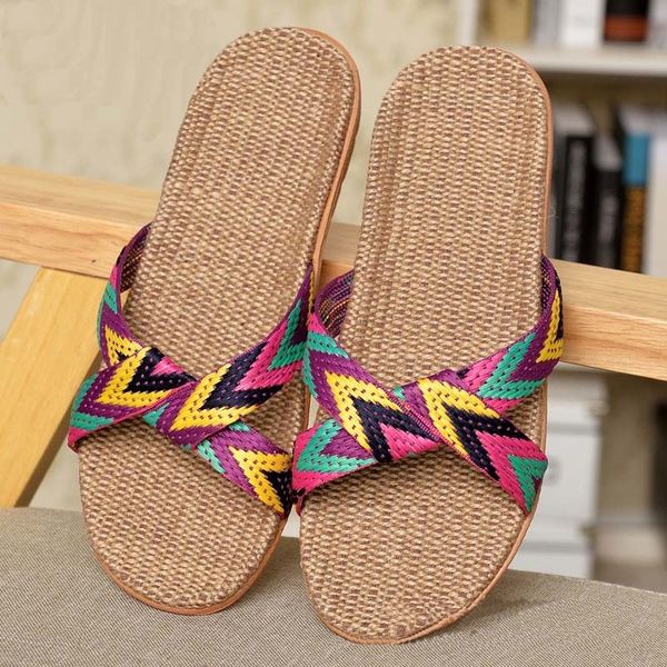 

flax new fashion home indoor floor shoes cross-strap silent sweat slippers for the summer women sandals ing, Black