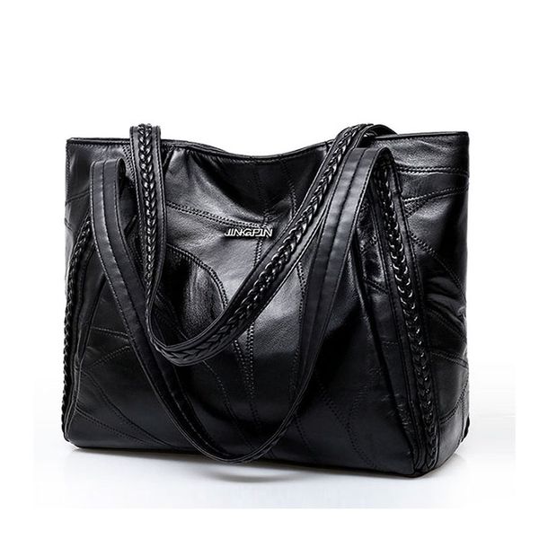 

vintage large capacity pu leather shoulder bags for women fashion solid color black handbags female casual big tote