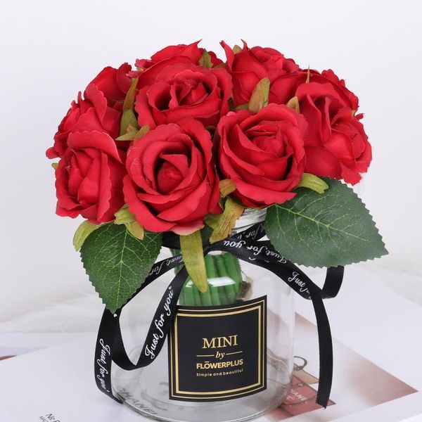 

12 heads artificial silk rose flowers bouquet white pink red for wedding bridal party home house garden festival bar de qylvnz