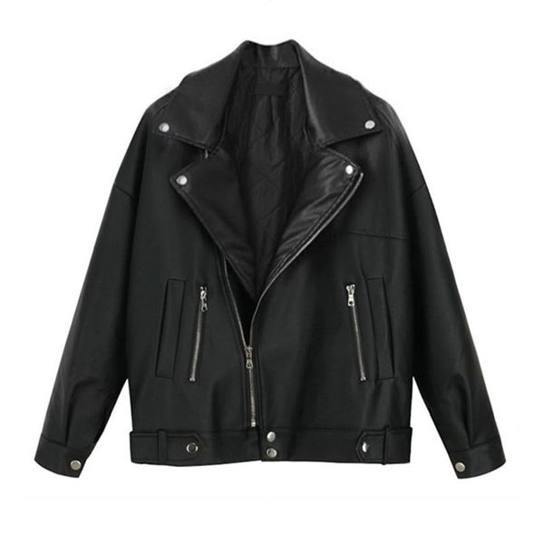 

women's leather & faux 2021 spring autumn jacket short korean version of loose students motorcycle coat female chaqueta mujer, Black