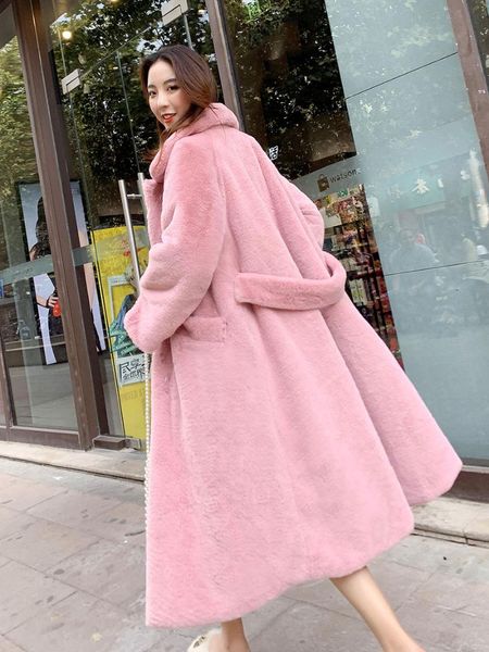 

women's fur & faux early winter 2021 loose long knee-length knee-like coat, Black