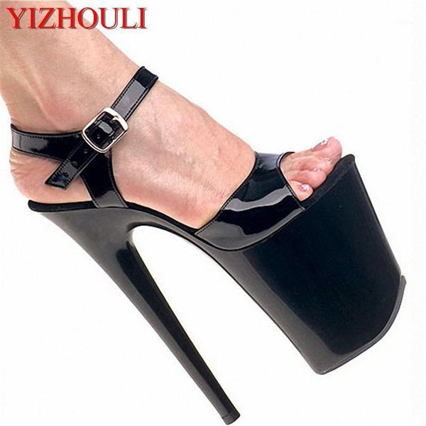 

shoes 8 inch pointed stiletto high heels open toe womens 20cm high-heeled sandals platform dance dress1, Black