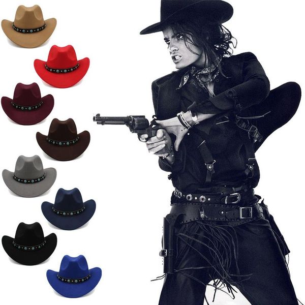 

wide brim hats men's and women's woollen riding hat autumn winter warm western cowboy parent child big edge sunshade one, Blue;gray