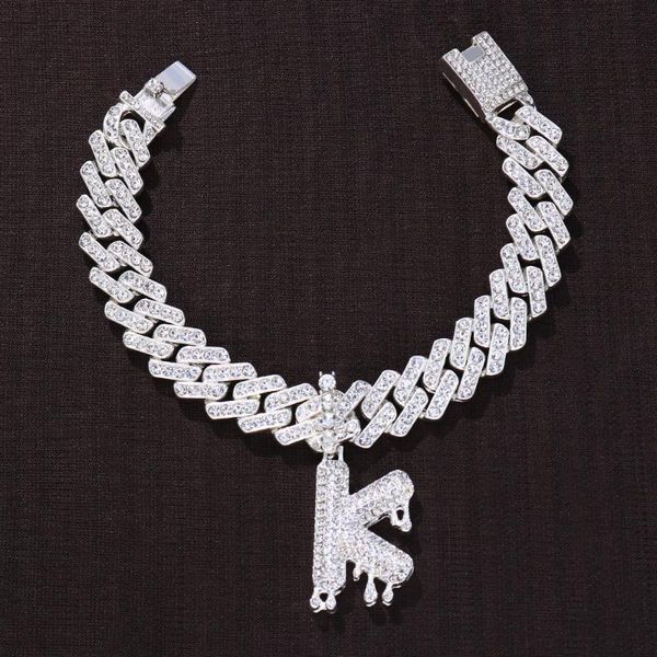 

link, chain hip hop cuban link letter bracelet cz for women custom iced out bling baguette a-z initials man jewlery, Black