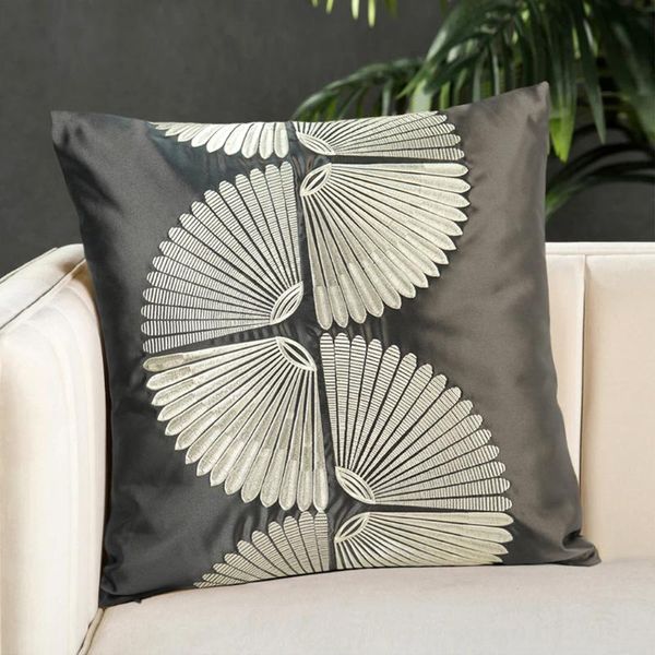 Kussensloop Moderne Mode Luxe Zijde Borduurwerk Elegante Geometrische Abstractie Kussenhoes Voor Stoel Sofa Woondecoratie