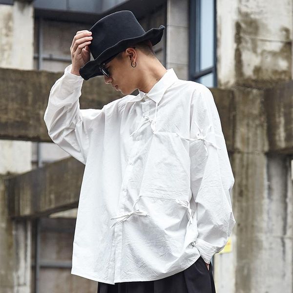 

men's casual shirts spring and autumn singer hair stylist black white two color loose large size long sleeve shirt, White;black