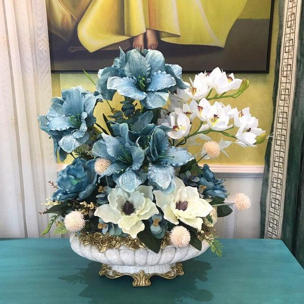 

vases european resin vase+artificial flower set decor home livingroom furnishings decoration crafts porch el silk fake flowerpot ornaments a