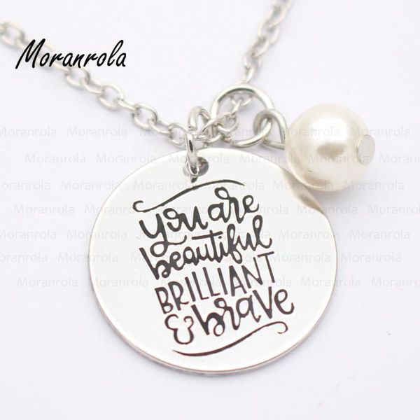 

pendant necklaces arried" you are beautiful brilliant and brave" copper necklace keychain,charm hand stamped jewelry inspirational, Silver