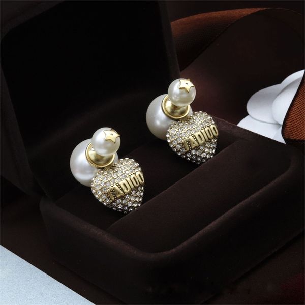 

70% off outlet online family letter stud crystal peach heart earrings, Silver