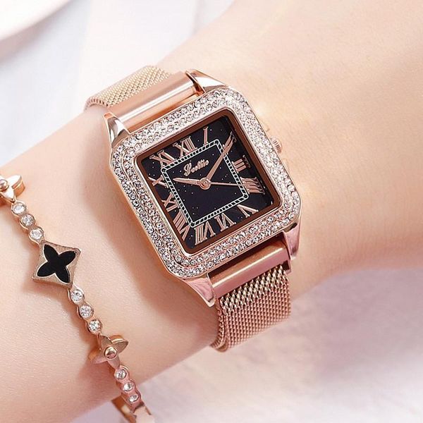 

wristwatches luxur brand crystal women watches fashion magnet buckle dress quartz watch ladies stainless steel clocks, Slivery;brown