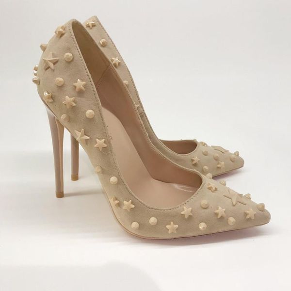 

dress shoes women shoe suede rivet purple heel woman flock high heels pumps ladies office pointed toe summer, Black