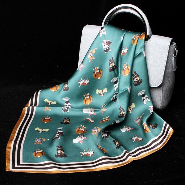 

100% silk small scarf bandana women scarves neck dog print kerchief headband hair accesories for elegant ladies girl 53*53cm, Blue;gray