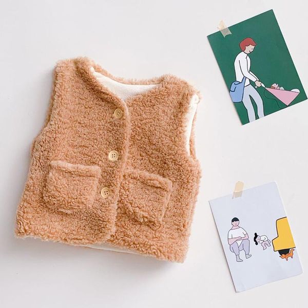 

waistcoat fashion solid color baby plush vest single-breasted girls boys padded thicken vests winter infant clothing jackets, Camo
