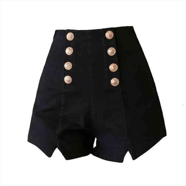 

club fashion womens short double breasted elastic high waist summer black harajuku zipper wide leg, White;black