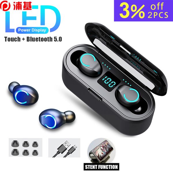 

f9 tws bluetooth 5.0 earphones wireless headphones 9d hifi stereo earbuds waterproof mini earphones music headsets led display
