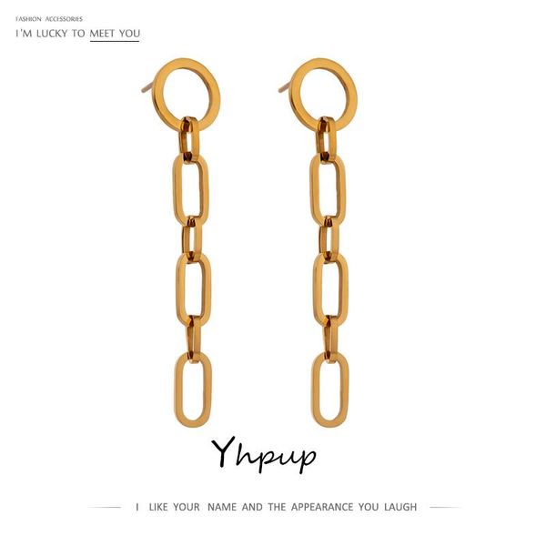 

dangle & chandelier yhpup minimalist stainless steel metal chain earrings trendy 18 k plated texture jewelry accessories gift 2021, Silver