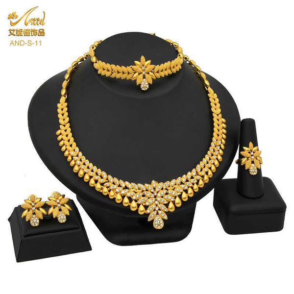 Set di gioielli Dubai Collana da sposa Set di orecchini per le donne Anelli indiani Accessori per bracciali africani Regalo per damigella d'onore Nuovo H1022