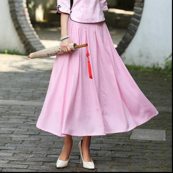 

bewind maxi skirt spring summer autumn high waist cotton pink white skirt woman solid color school style pleated skirt long, Black