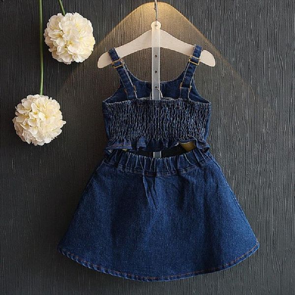 

girl summer jeans clothes kids dress children fashion denim suspender, Red;yellow