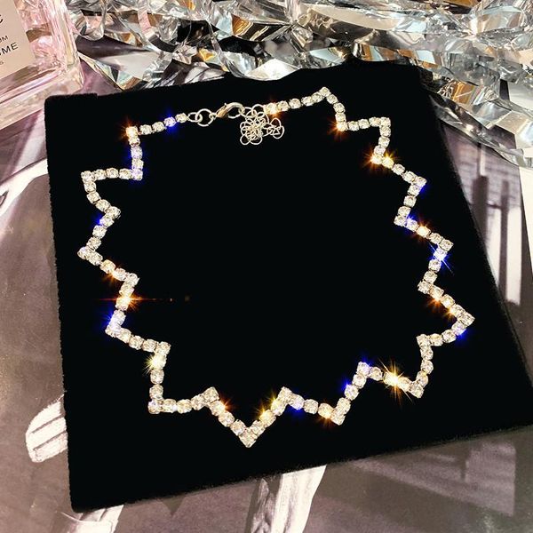 

full rhinestone choker necklaces for women 2021 bijoux silver color ripple crystal necklaces statement jewelry party gifts, Golden;silver